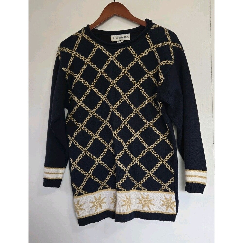 VTG Norton McNaughton Sweater Mens S Navy Blue‎ Coastal Nautical Beach Summer